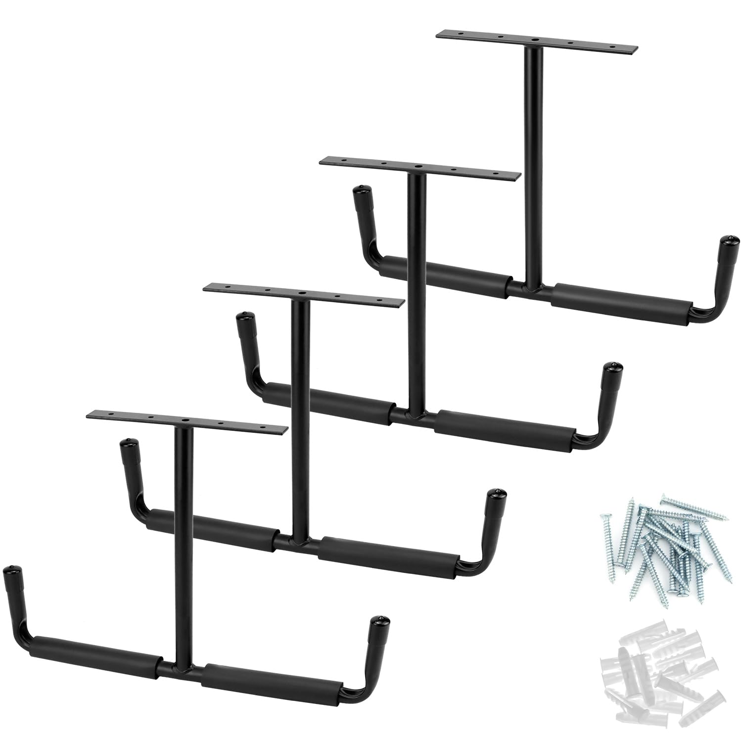 QWORK® 4 sztuki ciężkich haków garażowych, 42,5 cm, haki ścienne z podwójnymi hakami, haki garażowe, na opony samochodowe, artykuły sportowe, drabiny, rowery