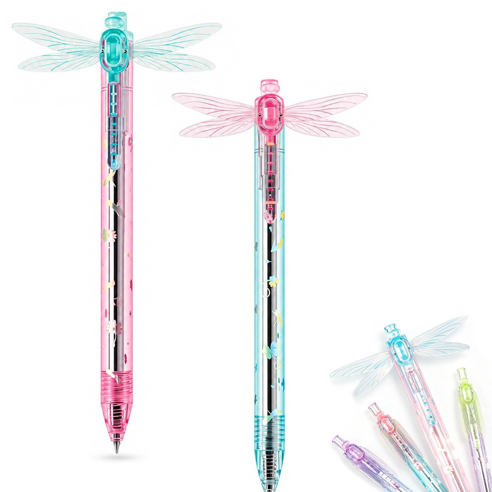 Gleaming Wings Dragonfly Pen, Dragonfly Fidget Click Pen (2PCS A)
