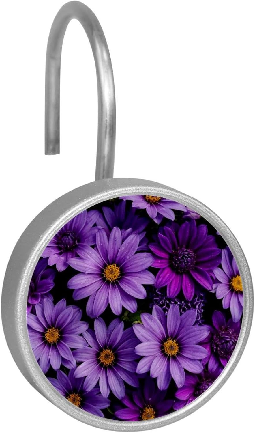 12PCS Purple Flowers (2) Shower Curtain Hooks Rings for Bathroom, Decorative Shower Curtain Hooks Rods Curtains and Liner