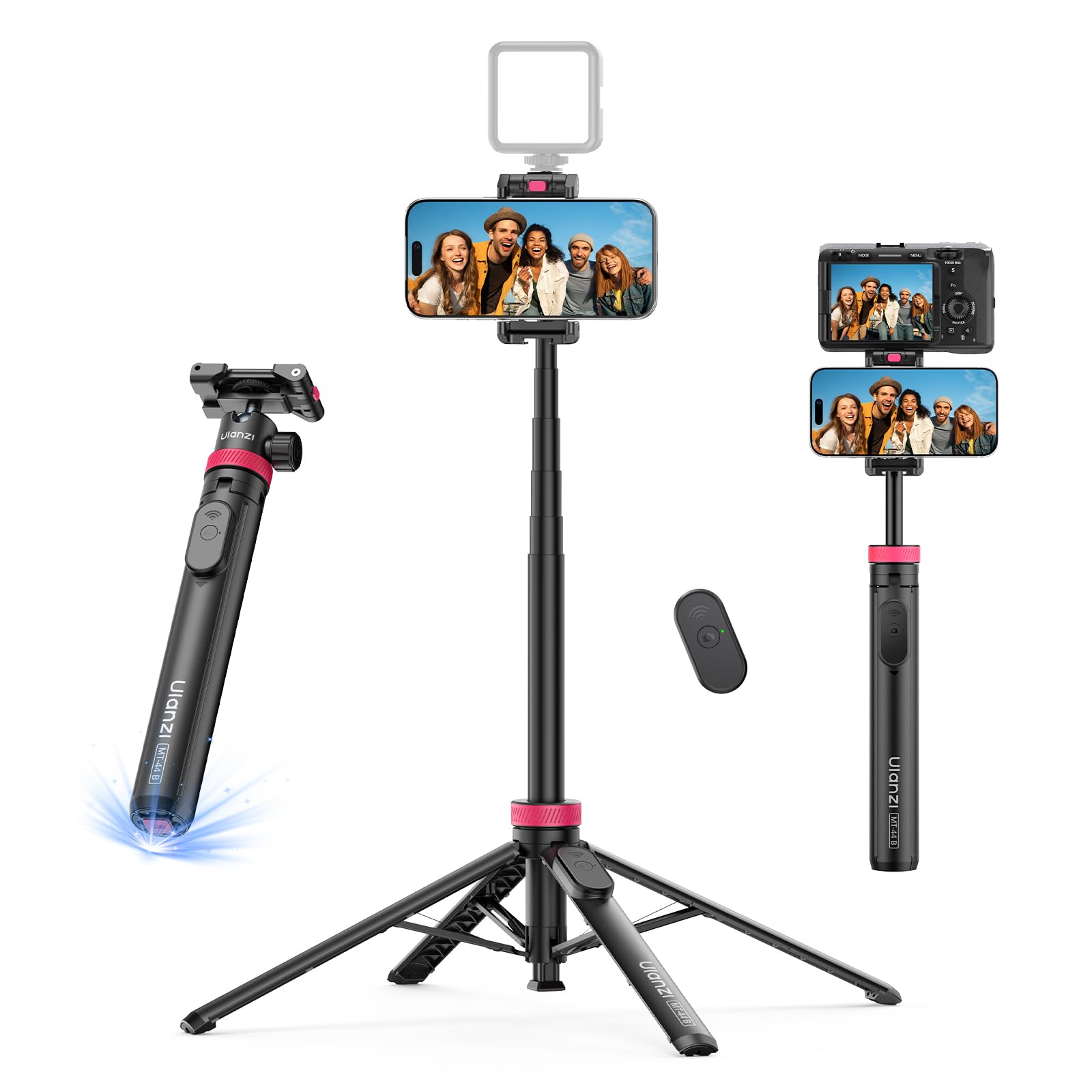 Ulanzi MT-44B Smartphone Tripod, Camera Tripod, Auto Open/Close, One Hand, 59.1 inches (150 cm), Selfie Stick, Quad Pod, 2-in-1 Smartphone Clip Design, 7 Levels of Extension, Ball Head Mount, 360°-image-35