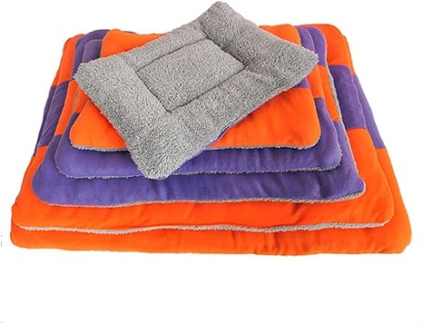 Amazon Co Jp 犬のベッドキャットベッド 6サイズの縞模様の ペット猫犬のマット犬の毛布の冬の折りたたみペットクッションフリース オレンジ色 76x59cm ペット用品