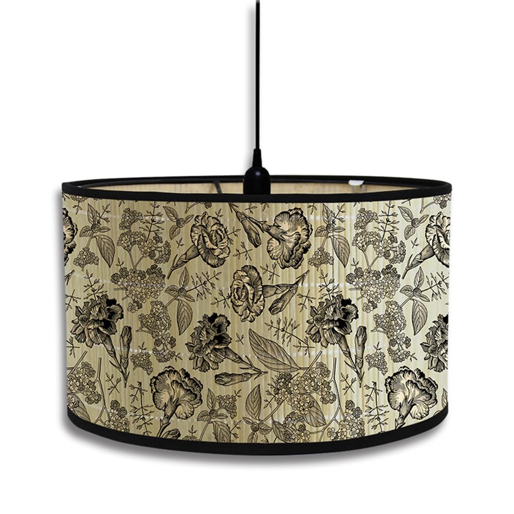 Morbuy Vintage Floral Bamboo Lampshade, 30cm Drum Ceiling Pendant Shade for Table, Wall, Bedside, Floor Lamps - Home Decorative (Carnation 3)