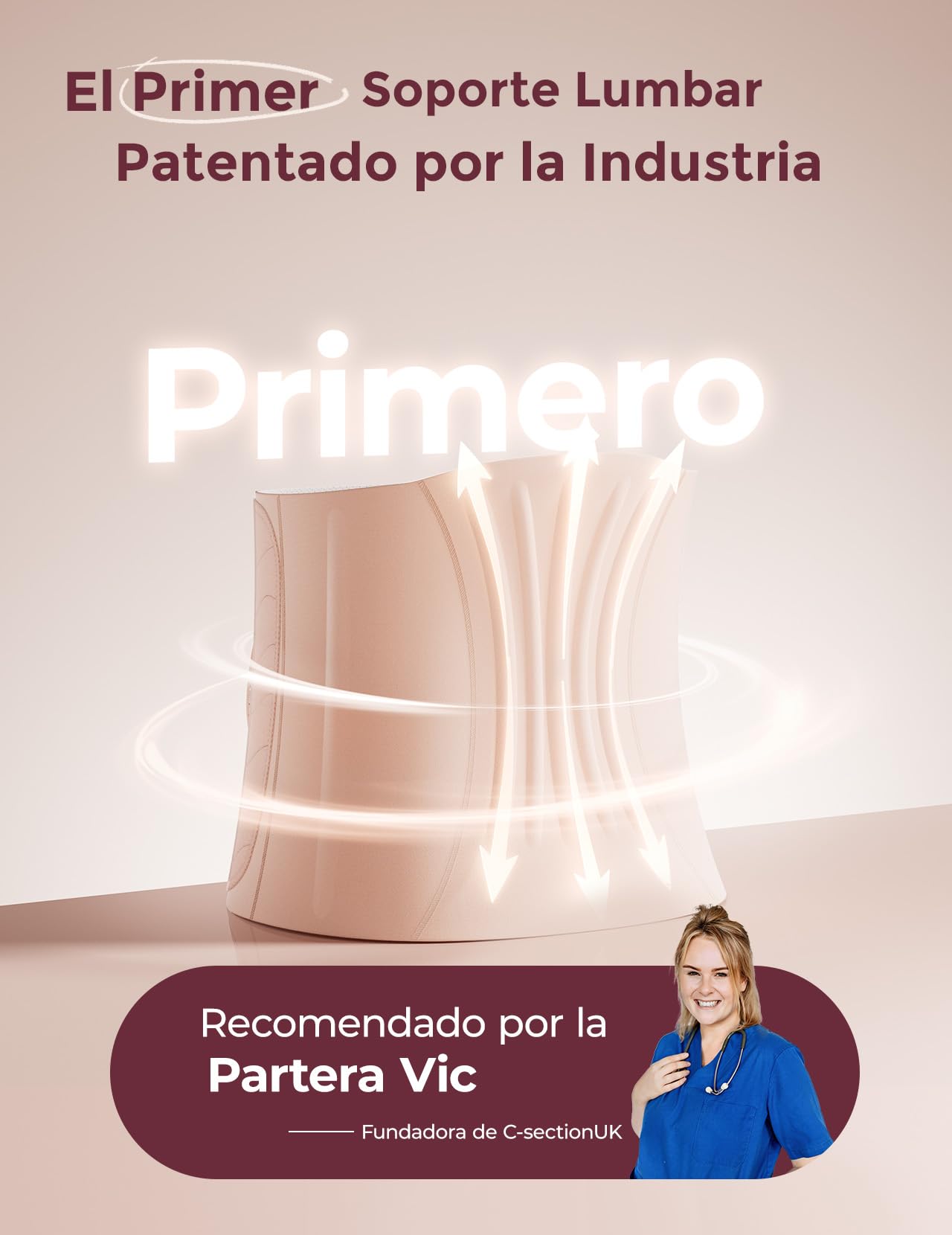 momcozy Ergowrap Faja Postparto Recuperación Abdominal, Faja Postparto Cesárea con Compresión 3D y Soporte Lumbar, Banda Lumbar para Mujer Invisible, Suave y Transpirable, Rosa Ostra
