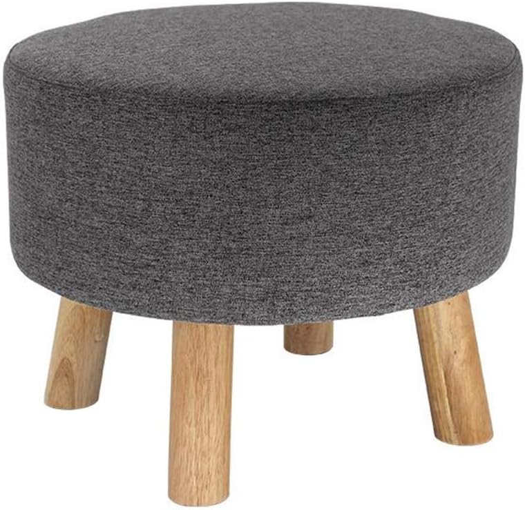 Foot Rest Stool/Seat Luxury Upholstered Large Footstool Round Ottoman Pouffe Stool Wooden 4Legs and Linen Cover (8 Colors) (Color : Dark Gray)