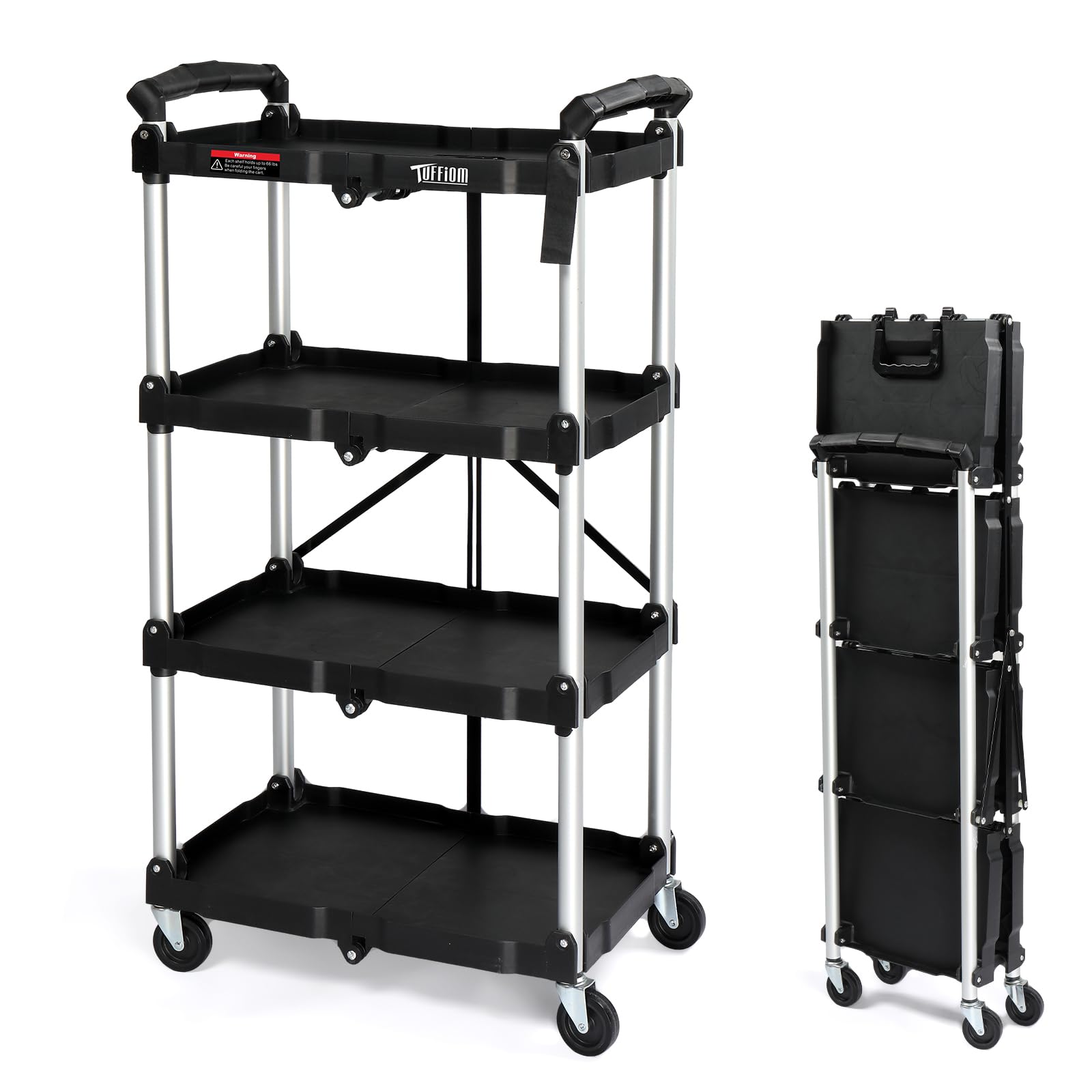 Amazon.com: TUFFIOM 4-Tier Folding Utility Cart, Foldable Rolling