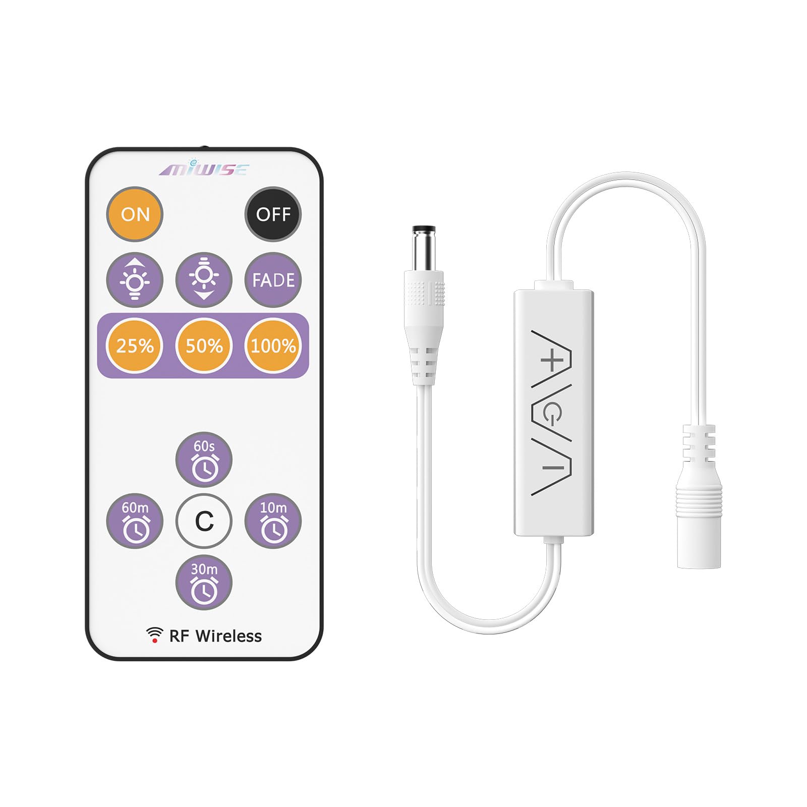Photo 1 of MIWISE RF Remote Dimmer for Single Color LED Strip Lights,13-Key Wireless Remote and in-line Controller DC 12-24V for 3528/2835/5050/COB LED Tape Lights,Timer Function/One-to-Many Control