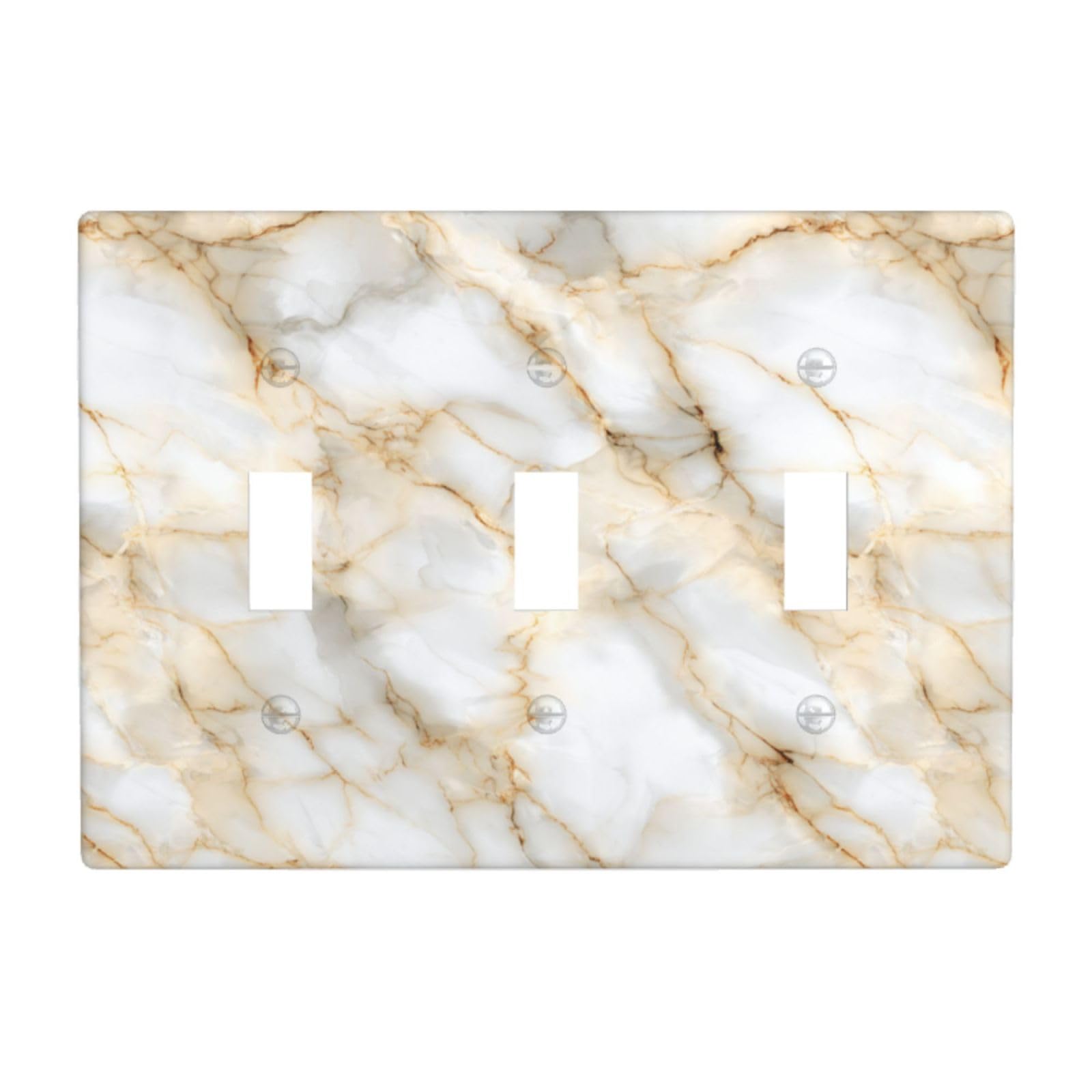 Neon White Gold Color Luxury Marble Light Switch Covers 3 Gang Triple Toggle Wall Plate Switchplate Electrical Faceplate for Bathroom Kitchen Bedroom Decor