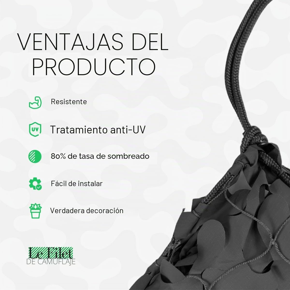 Red Militar de Camuflaje Reforzada Negra | Alta Gama | Protección Solar y Vela de Sombra Anti-UV para Terraza, Pérgola, Jardín, Caza, Airsoft, Cortina Decorativa Resistente y
