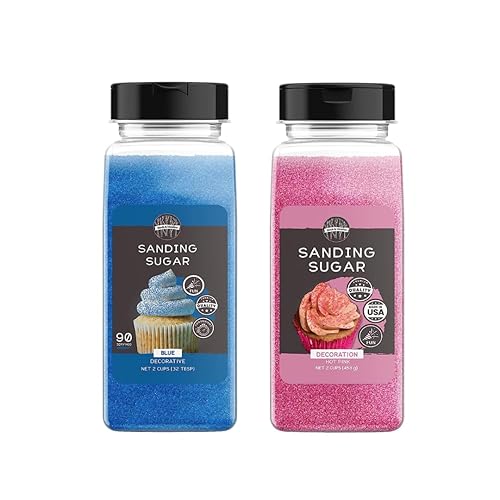 Birch & Meadow Paquete de azúcar lijado azul y rosa, 1 libra, colores mezclados, cristales de azúcar coloridos para hornear festivos