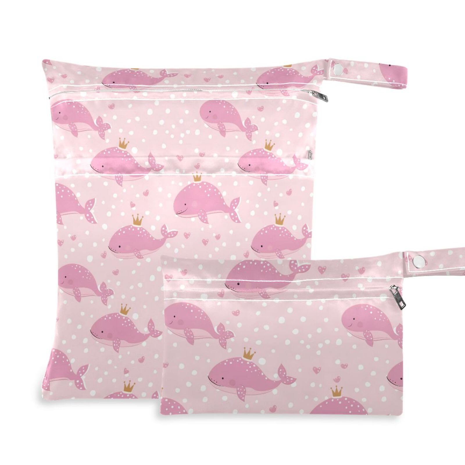 Coikll Wet Dry Bags for Cloth Diaper 2 Pack Waterproof Yoga Gym Bag for Swimsuit Wet Clothes Baby Items-?Cute Crowned Whale?
