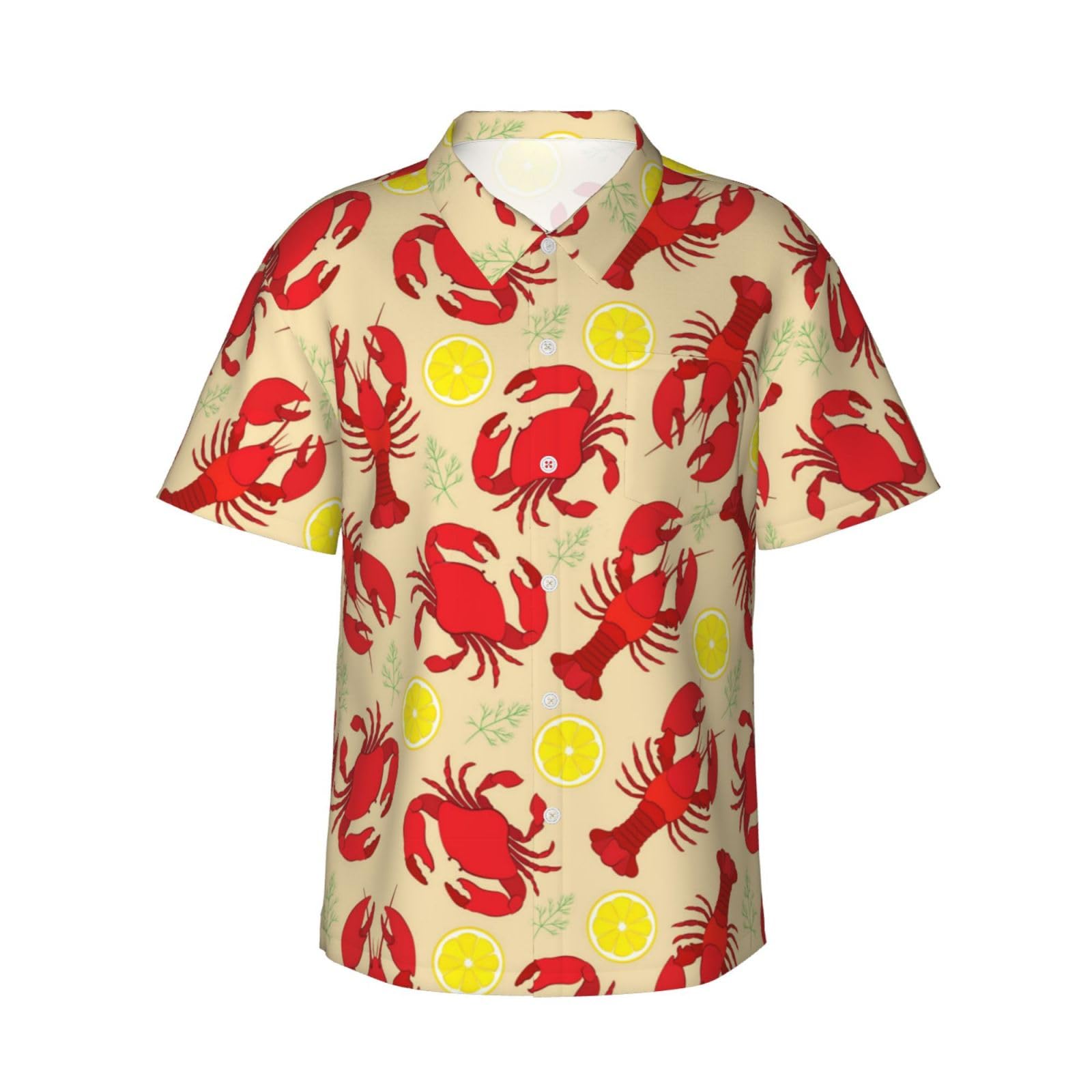 ESASAM Lobster and Crab Men's Hawaiian Shirt – Tropical Print Button Down Short Sleeve Beach Shirt, Beach Party Shirt, Vacation Shirt, Short Sleeve Shirt, Casual Shirt