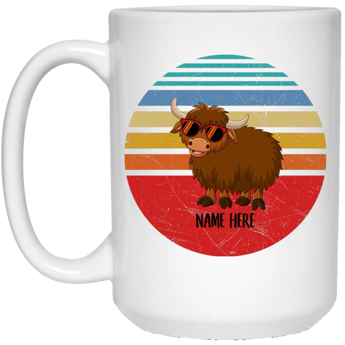 Funny American Bison 1 Glasses Sunset Retro Personalized Name White Coffee Mug