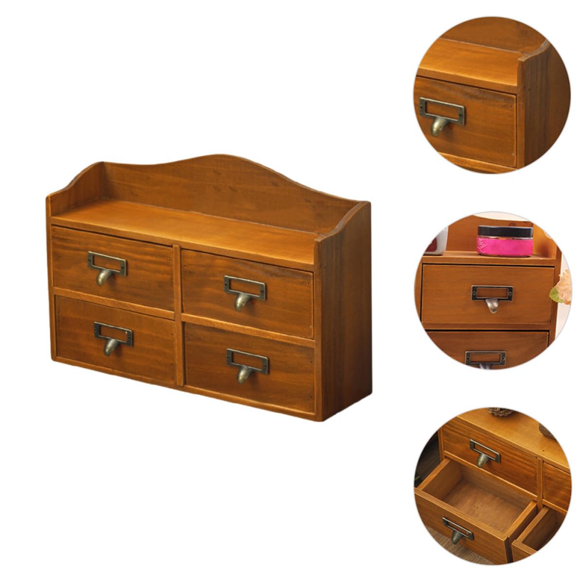 Retro Schmuckorganizer Holz mit Schublade für Kosmetik und Schmuck
