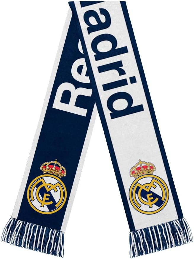 Officially Licensed Real Madrid CF Reversible Soccer Scarf, Blue Premium Acrylic Unisex Soccer Gear