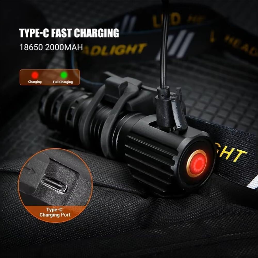 Latarka czołowa 3 LED z akumulatorem USB 5700K, latarka czołowa z magnesem, latarka kempingowa, wędkarska(A)