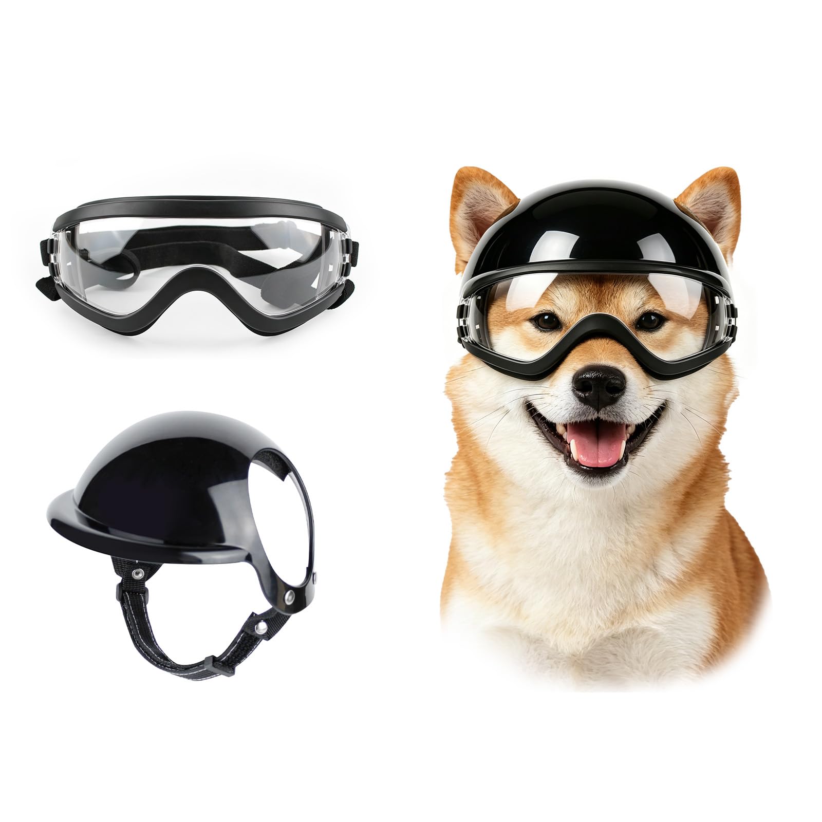 Billionchains Small Dog Goggles and Dog Helmet Set UV Protection Dog Sunglasses Durable Dog Motorcycle Helmet with Ear Hole Adjustable Pet Glasses and Helmet for Small Breed