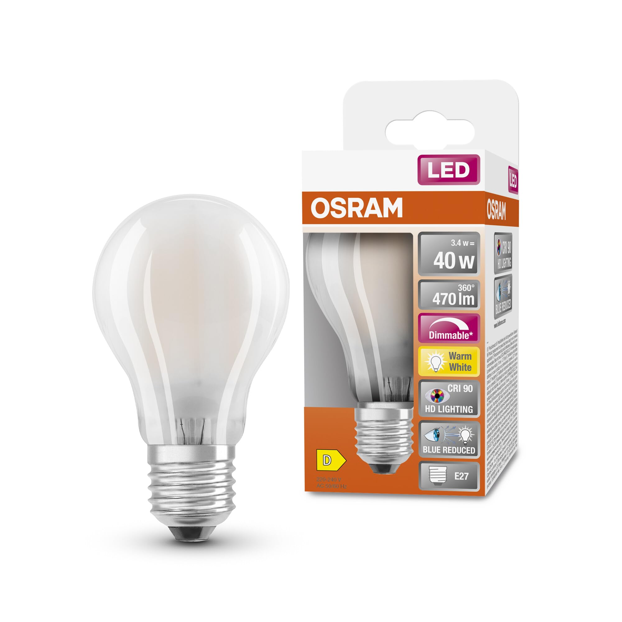Ampoule LED OSRAM Superstar Classic A GLFR 40 E27 3,4W 470LM 2700K