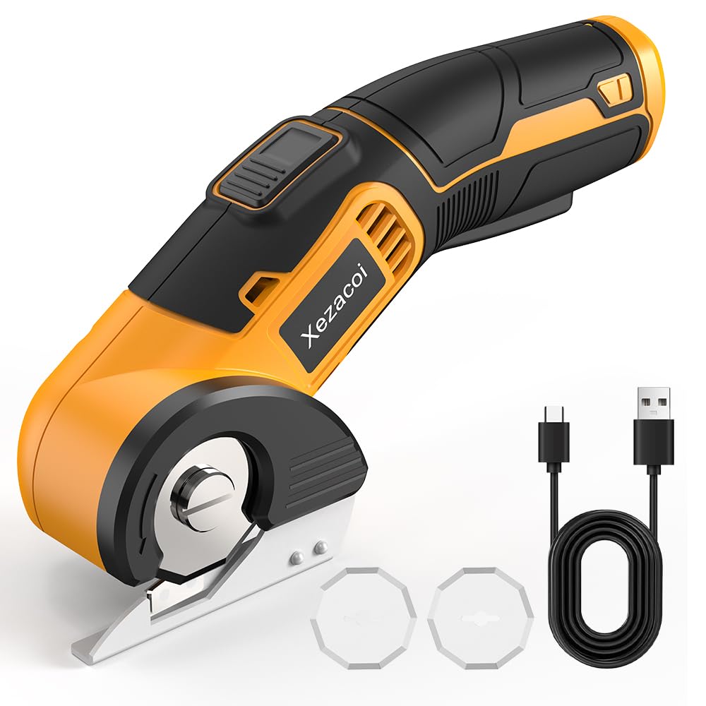 Electric Cardboard Cutter - Cordless Electric Scissors for Cardboard with Safety Lock & 2 Spare Blades, Power 4V Rechargeble Box Cutters for Fabric Carpet Leather Plastic Cutting, Crafting