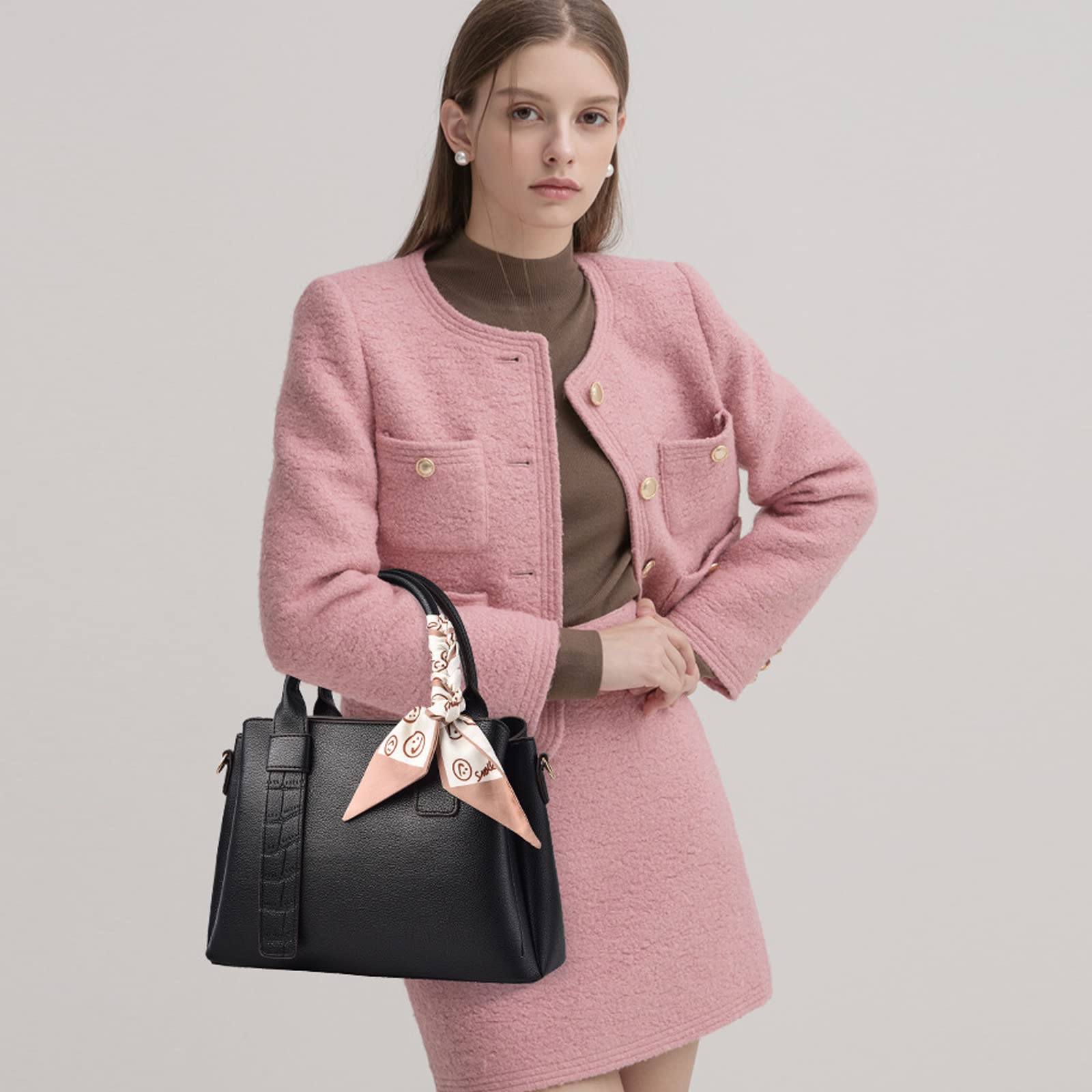 NICOLE & DORIS Bolso de Mujer de Mano Bolso Bandolera Elegante Bolso Hombro PU Cuero Bolsos de Diseñador Bolso Totes Bolsa de Mensajero Negro