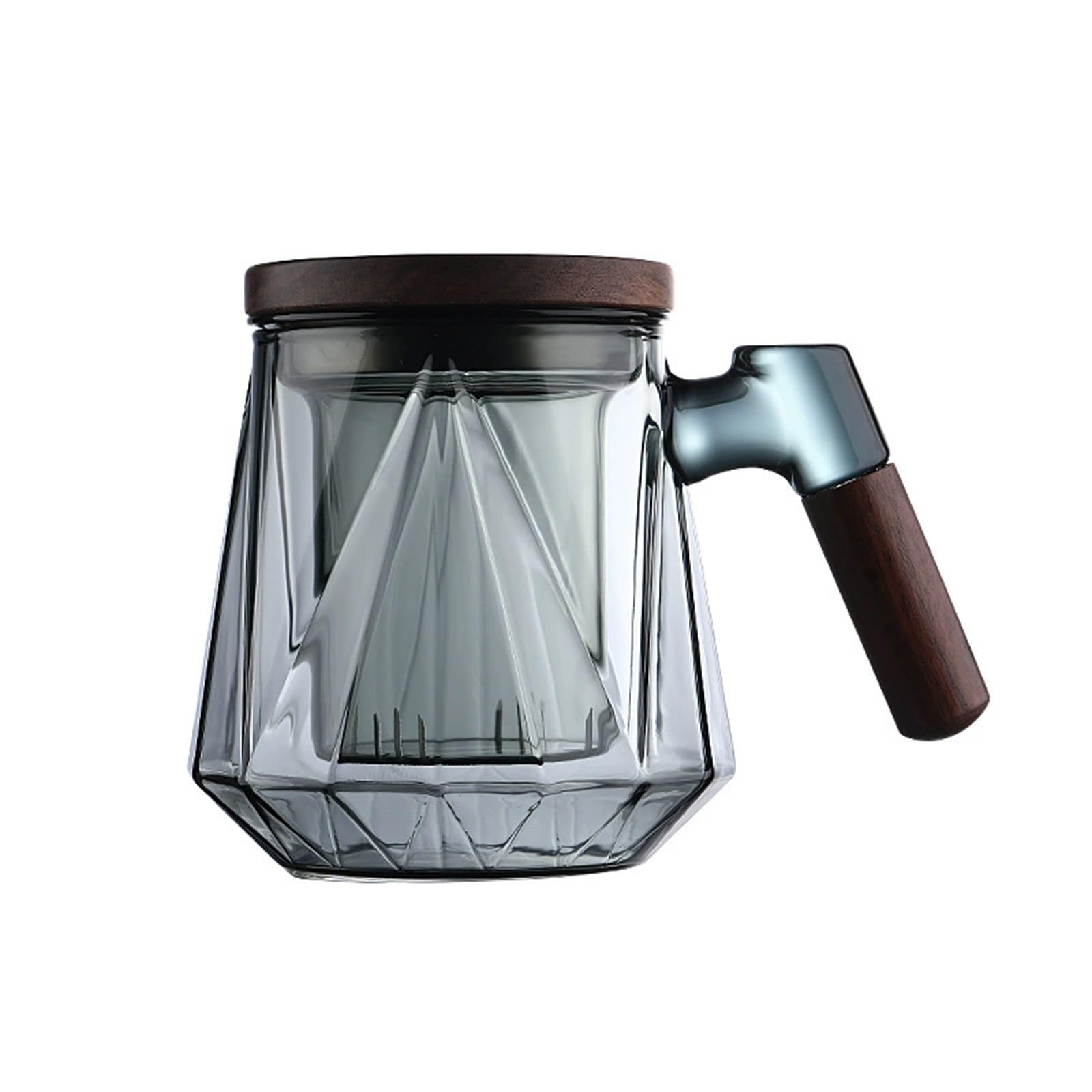 Teiera di Vetro Tazza da tè in Vetro Resistente al Calore Tazza da Ufficio Tazza da tè Tazza da Cerimonia del tè separata Tazza da tè con Fiori da 450 ml(Gray)