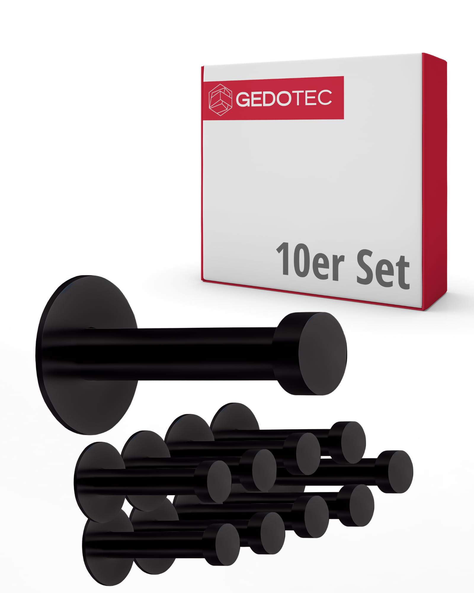 Gedotec Garderoben-Haken | UP | Aufhänger Tiefe: 52 mm | 10 Stück | schwarz Kleiderhaken Edelstahl | Wand-Garderobe zum Schrauben | Mantelhaken Vintage | Design Wandhaken mit Befestigungsmaterial