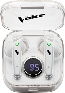 The Voice Duo True Wireless Stereo Earbuds with Mic, White Color, Charging Case with LCD Screen, Bluetooth Connect, Auto-Pairing, Use with Siri or Google Assistant, iOS or Android Compatible