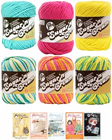 Lily Sugar n' Cream Variety Assortment 6 Pack Bundle 100% Cotton Medium 4 Worsted with 5 Patterns (Multi 5)