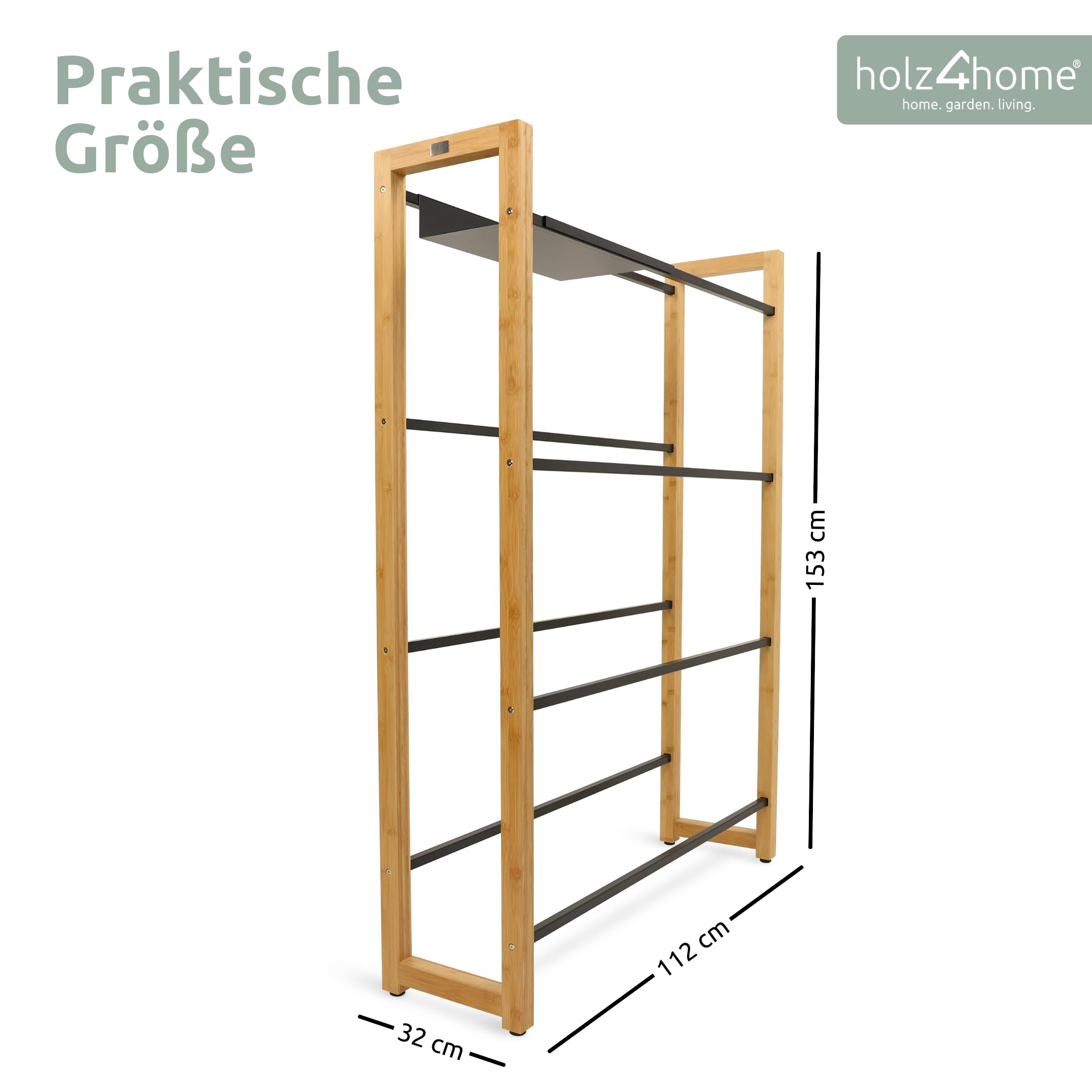 holz4home® Getränkekistenregal aus Bambus I 8 Kisten I inkl. Metallablage I Schwarze Metallstreben I Kellerregal Getränkeregal für Küche & Keller