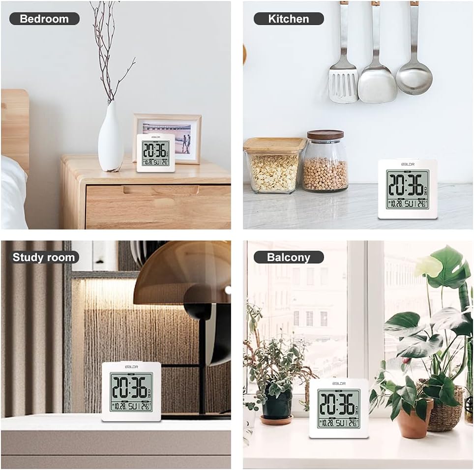 Baldr Digital Alarm Clock - Easy to Read, Simple to Set Up - Battery Operated and Cordless - Not Just for Bedrooms - These Digital Clocks are Ideal for The Bathroom, Kitchen, Office and Travel -White