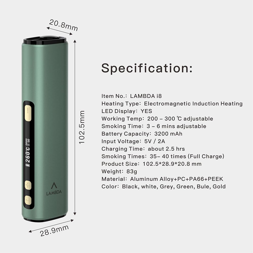 LAMBDA i8 HNB Appareil de chauffage électromagnétique à induction sans contact, temps de chauffage et température réglables (vert)