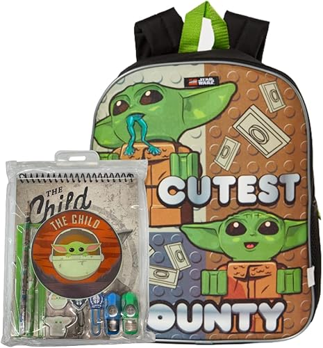 RALME Star Wars Mandalorian Baby Yoda - Juego de mochila para niños con suministros escolares, Varios colores, Mochila Mandaloriana de Star Wars con