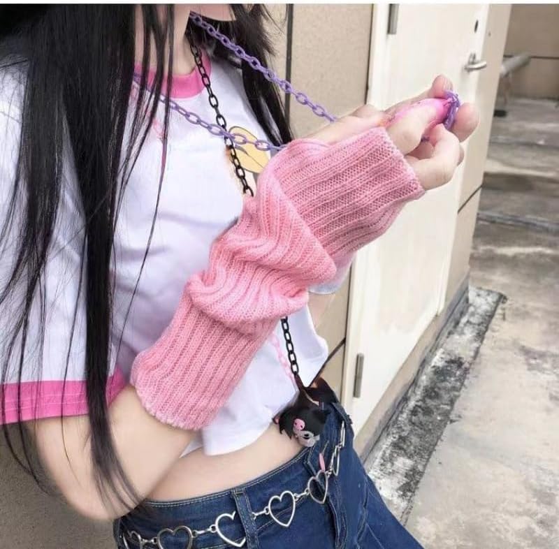 Miniatura 4 de Linda manga de brazo Kawaii para mujer, Acubi Preppy - Calentadores de muñeca de punto Fairycore estéticos guantes de invierno sin dedos