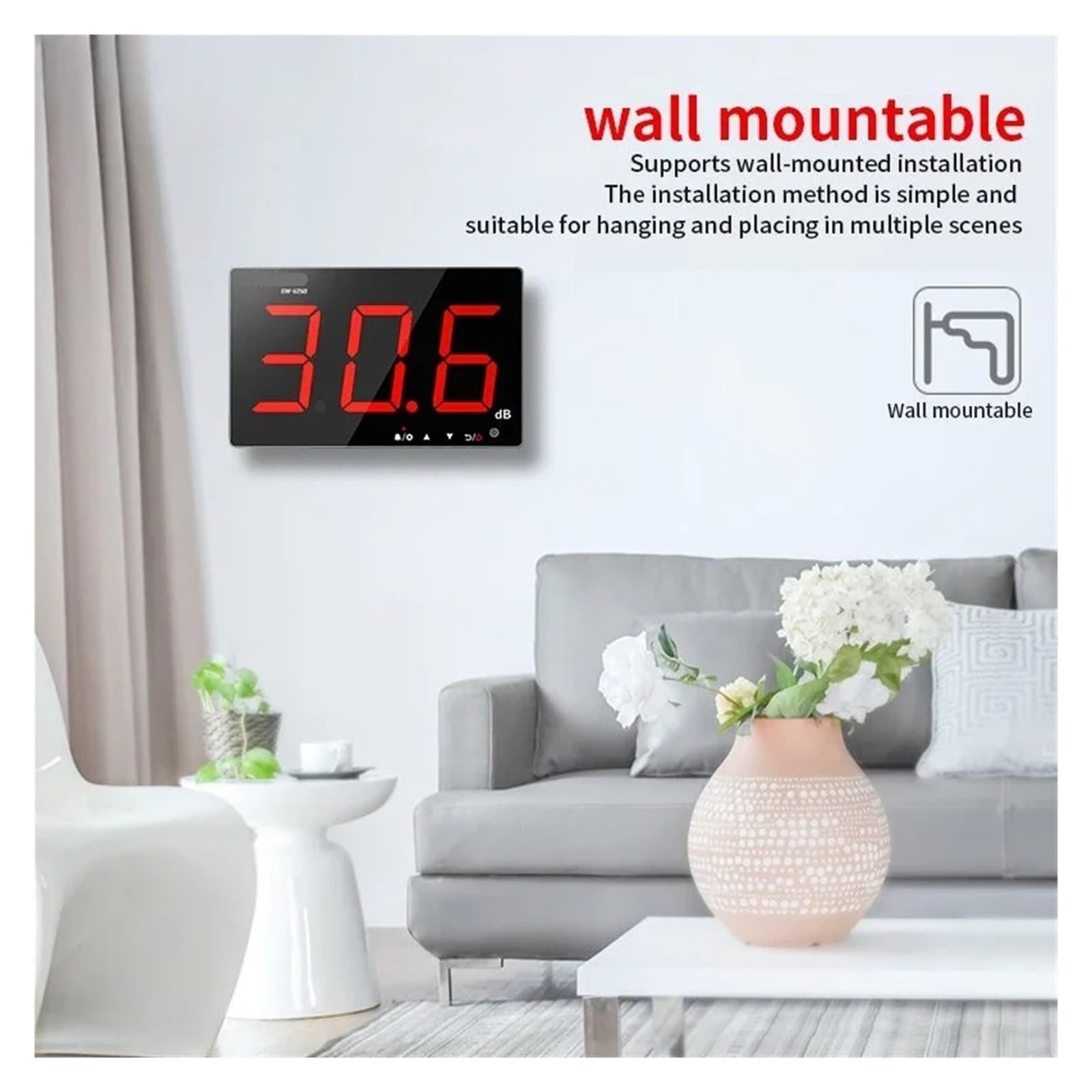 Sonómetro Digital Sw-525 De 30-130 Db, De Pared, con Detector De Decibelios, Profesional (Sw 525A)