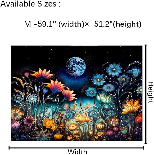 Miniatura 5 de Tushelia Tapiz de plantas florales, tapiz de luna de fantasía, tapiz de flores trippy, tapiz misterioso de cielo estrellado, tapiz negro estético