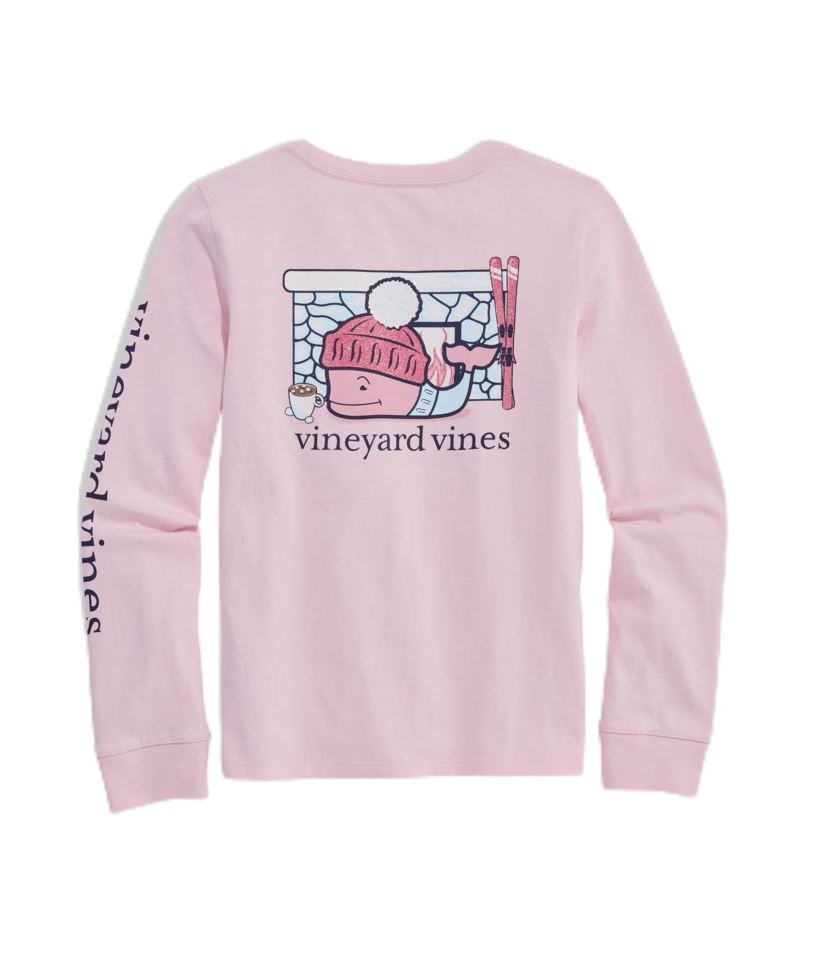 Vineyard Vines Apres Long Sleeve Pocket T-Shirt with Cocoa Whale, Flamingo, 7 Years
