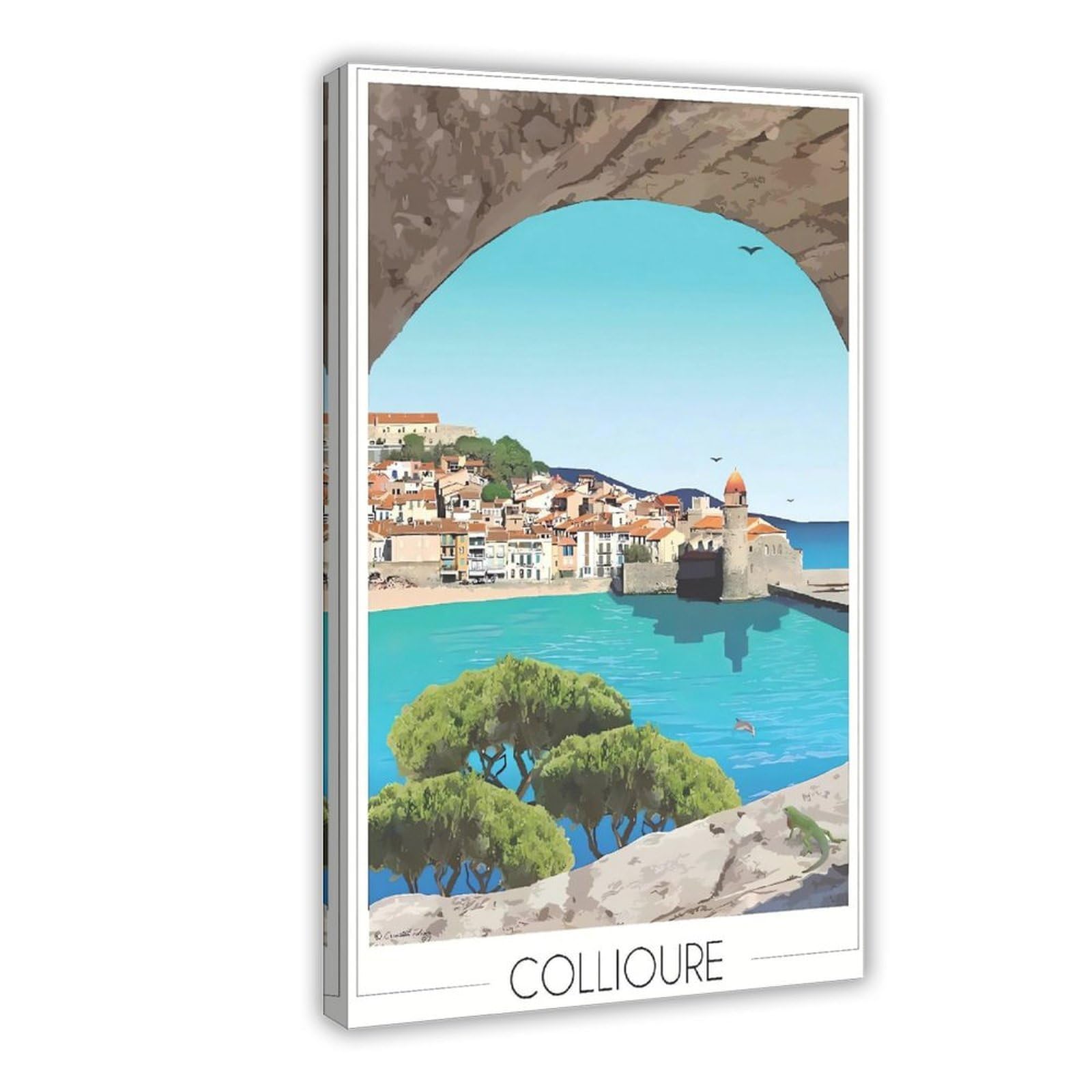 QNVJQKDSI Collioure Travel Vintage Canvas Poster Bedroom Decor Landscape Office Room Decor Gift 12" L X 18" W