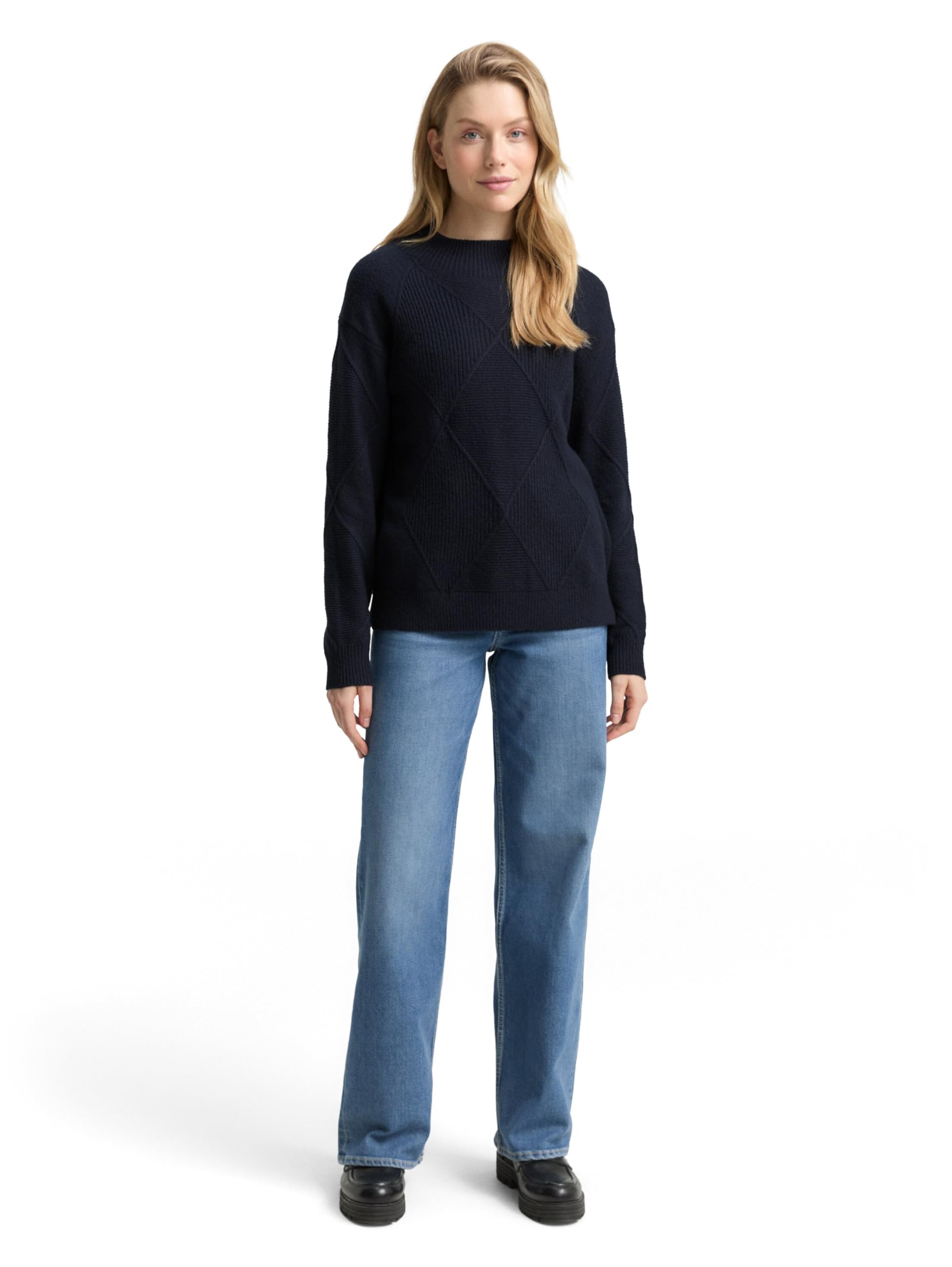 TOM TAILOR Damen 1049140 Loose Fit Strickpullover mit Stehkragen (1er Pack)