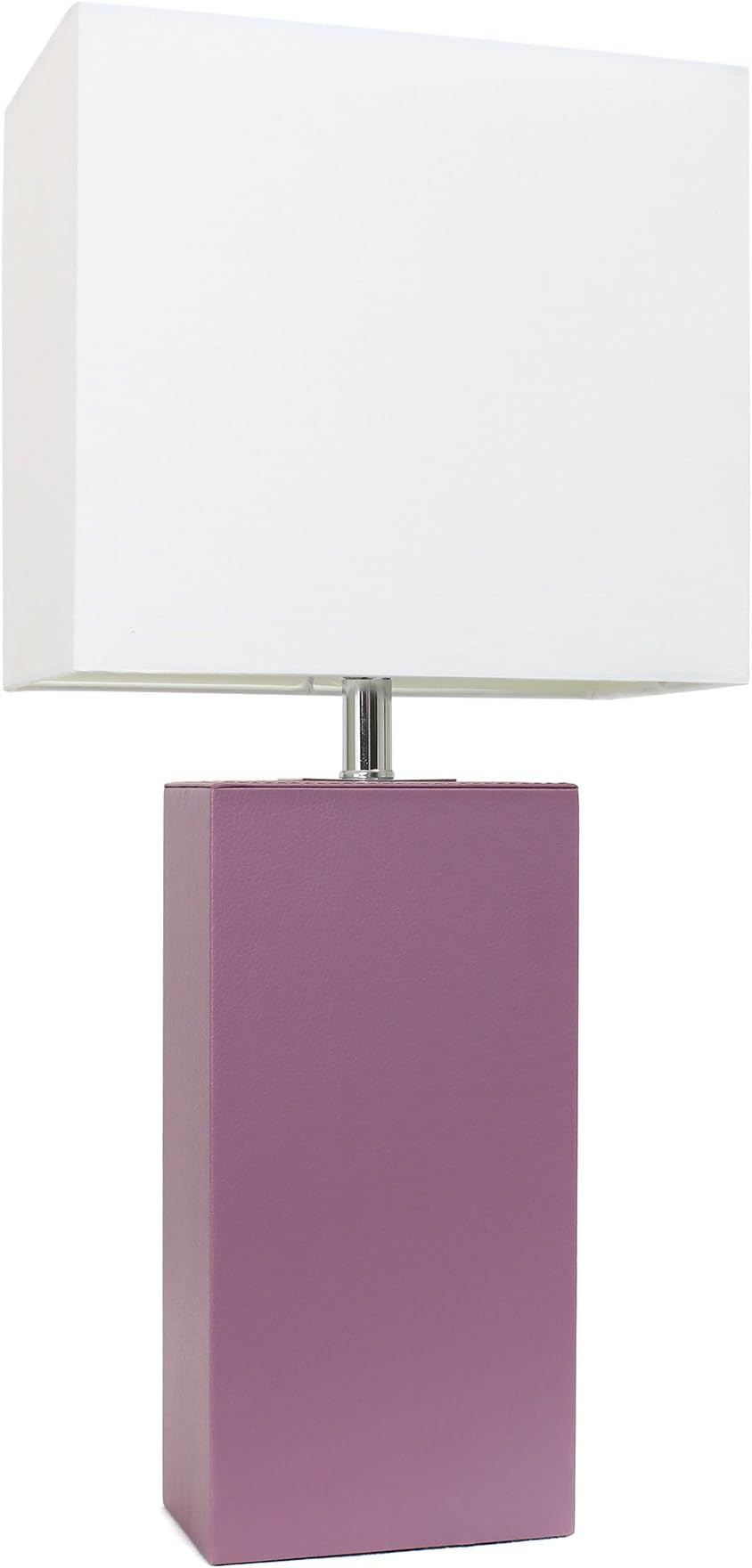 Elegant Designs LT1025-PRP Modern Leather Table Lamp with White Fabric Shade, Purple