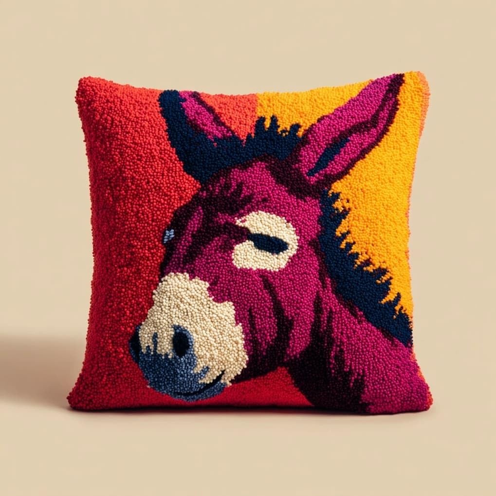 AxiangziK Handmade Latch Hook Cushion Kit 17x17 Inch,Cartoon Donkey