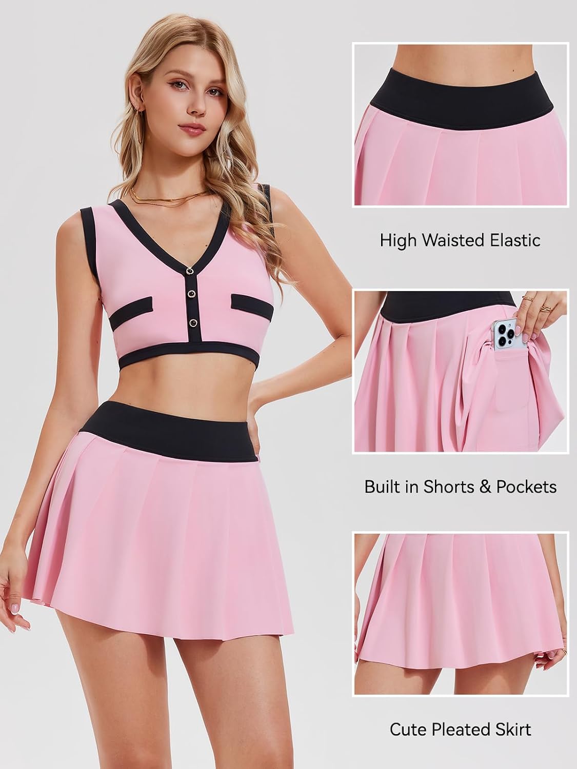 Airfree Two Piece Tennis Skirt Sets for Women Tank Tops Golf Outfits Athletic Golf Skirt Sets Women 2 Piece Outfits