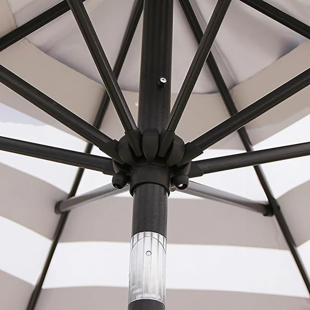 Duży Parasol Ogrodowy 270cm, Odchylany i Korbą, 8 Żeber - Solidny Słup, Parasol Przeciwsłoneczny do Ogrodu, Trawnika, Podwórka i Basenu, Czarny Biały Pasek