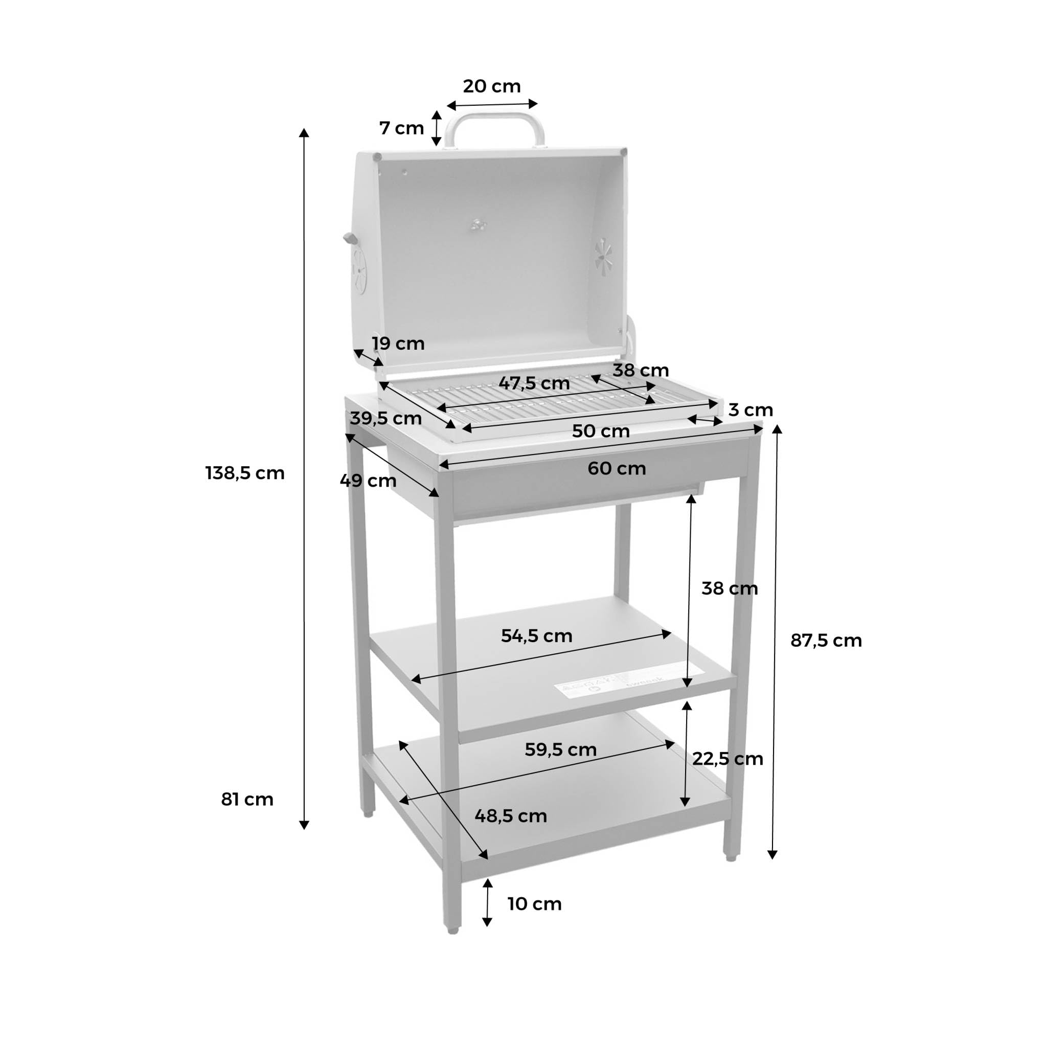 Modulo cucina da esterno con barbecue a carbonella Beige - 60x52x108 cm