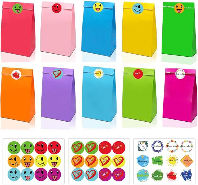 Sacchetti regalo di carta con adesivi per feste di compleanno per bambini, feste, compleanni, matrimoni, 12 pezzi