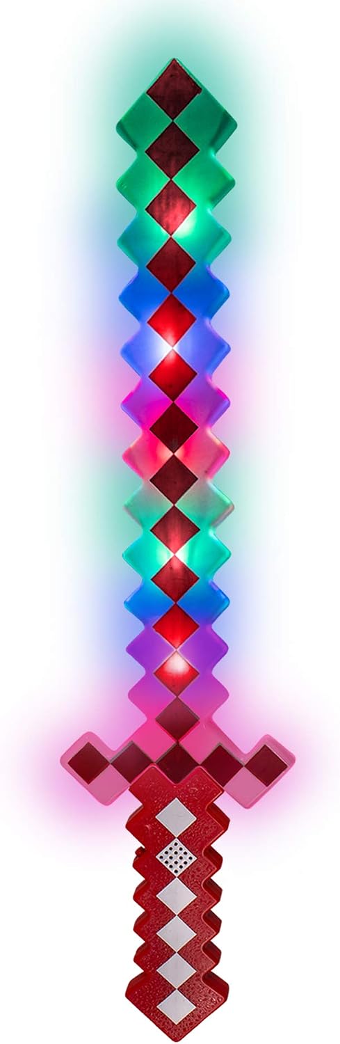 Fun Central LED Light Up Pixel 8-Bit Toy Sword for Kids - Red