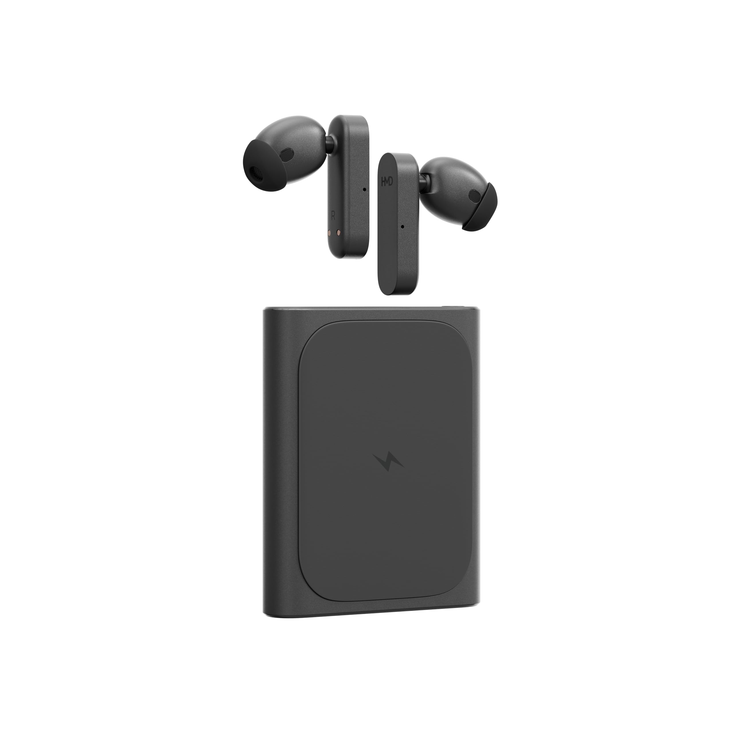 HMD Amped Buds - Auricolari wireless Bluetooth con power bank integrato (Hybrid ANC, ENC, fino a 95 ore di riproduzione, USB-C, IP54), colore: Nero