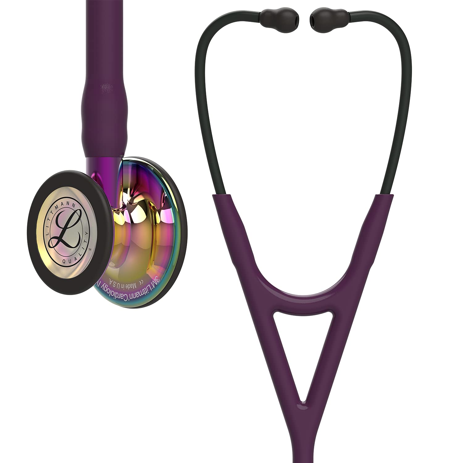 3M Littmann Cardiology IV Stethoscope Chestpiece High Polished Rainbow Finish Plum Hose Violet Stem and Black Headset, 6239