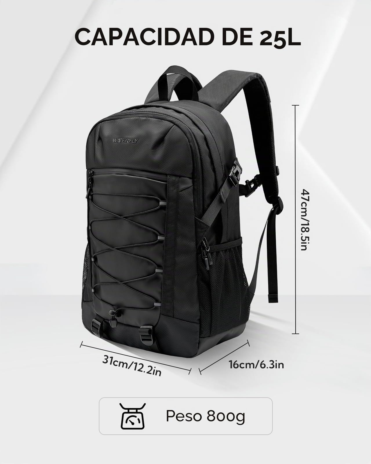Waterfly Mochila Senderismo 25L Trekking Ligera | para hombre y mujer, gran capacidad, hebilla de pecho extraíble, excursiones, viajes, camping