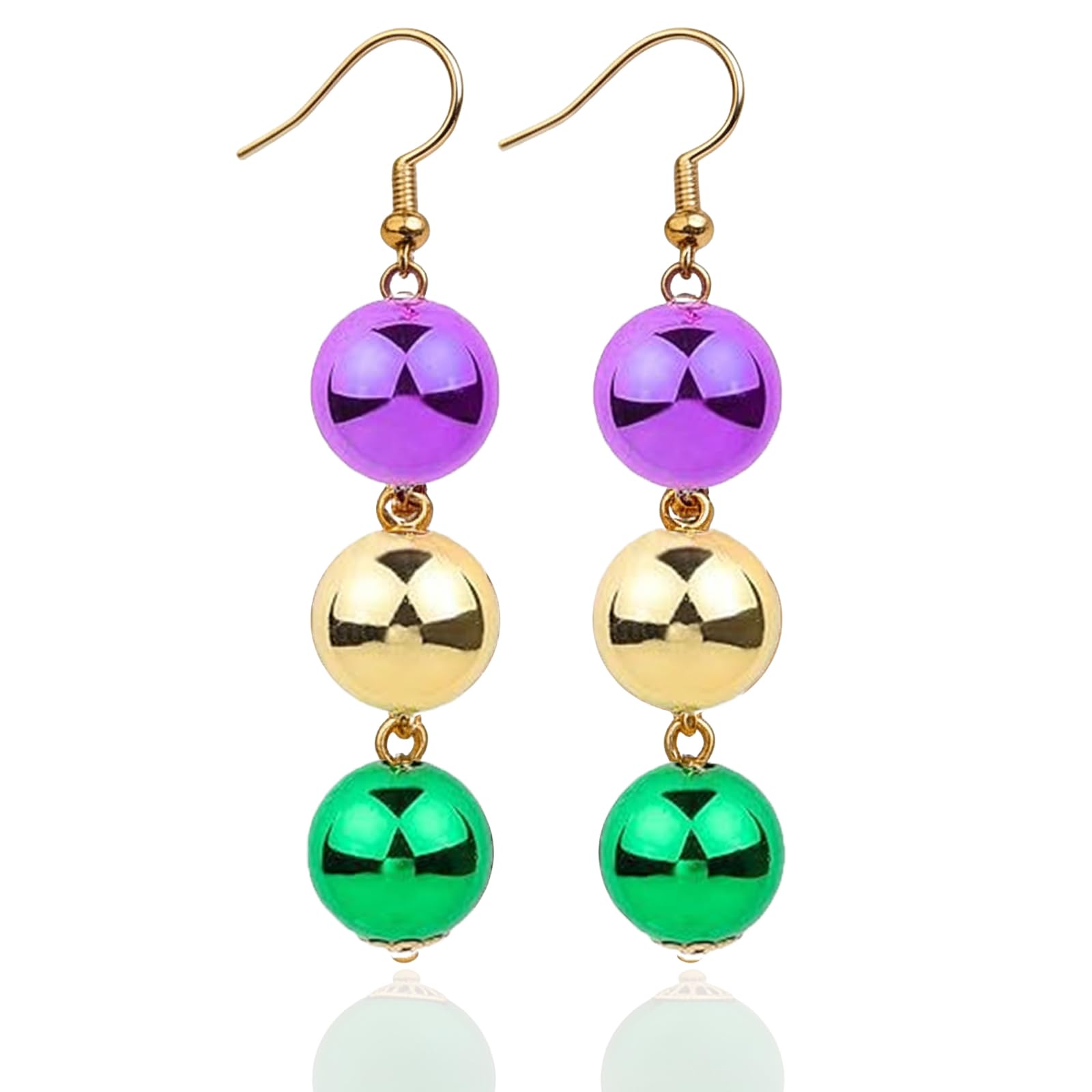 Mardis Gras Earrings Mardis Gras Earrings for Women Beaded Dangle Jewelry for Women Purple Green Gold Beads Carnival Outfit Accessories Holiday