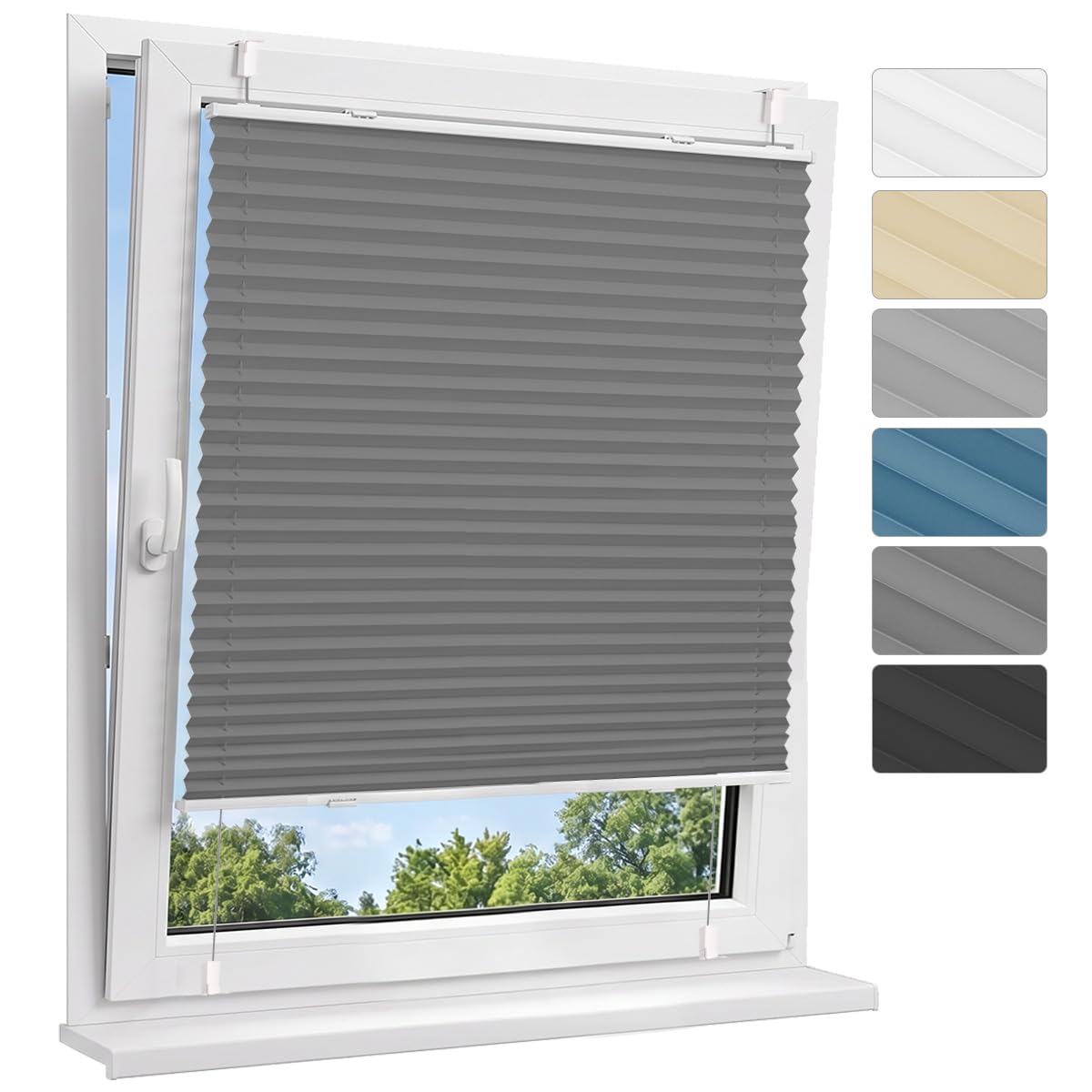 Allesin Plissee ohne Bohren Verdunkelung Klemmfix, Thermo Verdunkelungsplissee Weiß 90x220cm(BxH), 100% Verdunklung, lichtundurchlässig, Sichtschutz, Sonnenschutz und Hitzeschutz für Fenster & Tür
