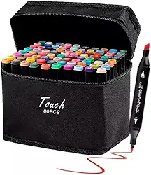 Kit Canetinhas Marcadores 80 Cores – Ponta Dupla Fina e Grossa Chanfrada, Caneta para Desenho Artísticos, Lettering, Pintura, Esboço, Colorir, Codificadas por Cores, Estojo, Profissional e Escolar.